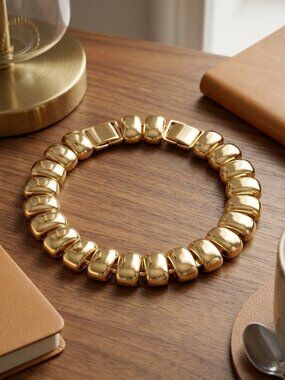Chunky Gold Bracelet 14K Gold Plated Ribbed Statement Bold Stretch Women Gift